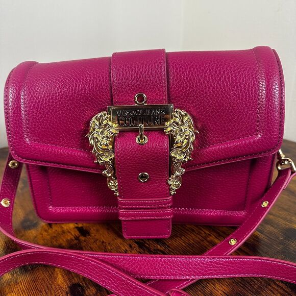Versace Jeans Couture Pink Pebbled Gold Accent Crossbody Bag Purse Shoulder Hand - Picture 1 of 16